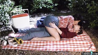 Petite teen lesbians eating each others hairy pussies outdoor (Casey Calvert, Kenna James)