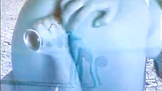 Couple of female aboriginal inhabitants with blue skin from Planet X Alyssa Allure and Heaven Lee perform strange ritual of rain summoning in the desert part