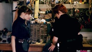 Officer Lily Cade Pleases Jenna Sativa In Garage!