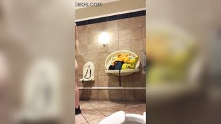 Two teens public restroom girl-girl fun