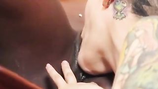 Beautiful tattoo and black girl in hot lesbian scene