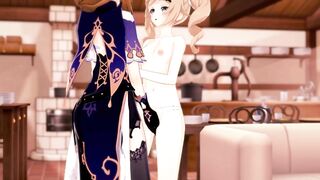 Lisa gets her pussy eaten before scizzoring with Barbara. Genshin Impact Lesbian Hentai.