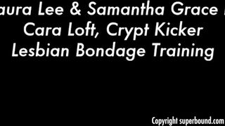 Big titted brunette, Lara Croft got caught, tied up and fingerfucked by a kinky woman