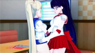 Sailor Mars eats Sailor Moons pussy before they trib.