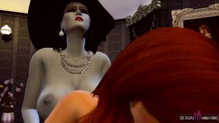 Resident Evil 8 Lady Vampire (Alcina Dimitrescu) Dominates Busty Redhead with Lesbian Sex - SHA