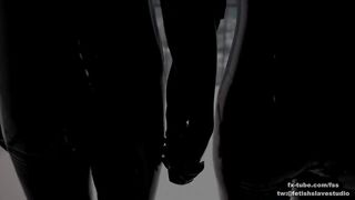 Latex lesbian rubbing and stroking orgasm