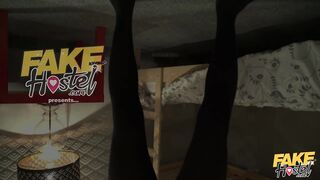 Quasi futanari spurts jizz all over tied blonde