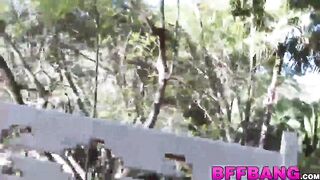Four cute lesbians enjoying an orgy outdoor action with sex