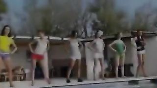 Six naked teens by the pool from Russia