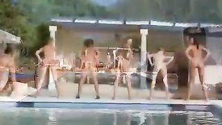 Six naked teens by the pool from Russia