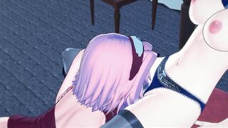 Sakura eats Hinata's pussy before tribbing.