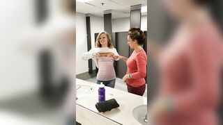 MFF Breastfeeding Squirting Threeway in a Public Restroom