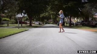 Redhead in braces blackmails brunette bimbo for lesbian love