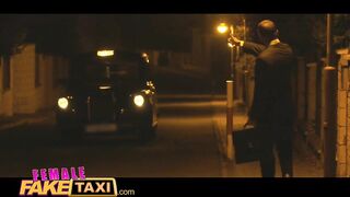 Female Fake Taxi Hot taxi threesome creampie contest with two petite babes
