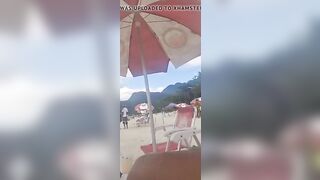 Lesbians have public beach sex, risky pussy eating
