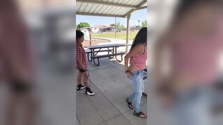 Mexican Girl gives her Friend a Spanking Bending over the Table