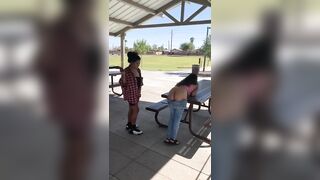 Mexican Girl gives her Friend a Spanking Bending over the Table
