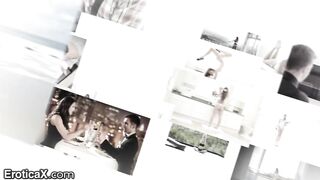 Shy blonde tied and forced to lick her dominatrix' hairy cunt