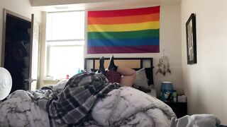 Fucking girlfriend while roommate is home. Real lesbian couple
