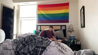 Fucking girlfriend while roommate is home. Real lesbian couple