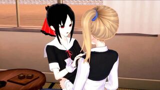 Love is War lesbian Hentai - Ai Hayasaka eats pussy, fucks Kaguya Shinomiya with a strapon