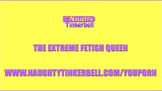 Naughty Tinkerbell is subjected to extreme masturbation and pussy fisting by lesbian dominatrix