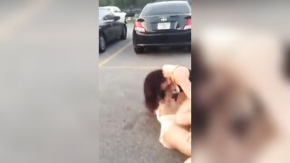 Two "ladies" w/o underwear fighting in car parking