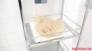 Lesbian masturbates and licks her partner in transparent latex pants part 1