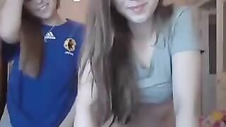 Two girls have cam show on webcams