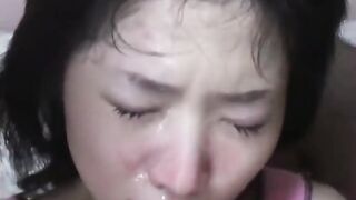 2 asian girls lick and spit on her face