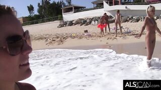 Six Horny Lesbians go at it on a Public Beach