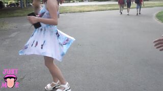 Two Girls Flashing Pussy in Public Park, Upskirt no Panties
