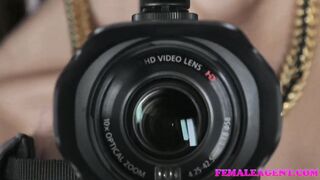 Female Agent Shy beauty seduced and fucked by busty agent