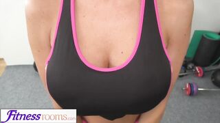 Fitness Rooms Big Tits British MILF gives Petite Girl Instructional Workout