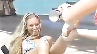 Vintage lesbian whipped cream foot worship on stage