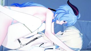 Genshin Impact - Ganyu Fucking Lumine with a Strapon - Lesbian Hentai.