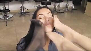 Stinky Nylon Foot Punishment At The Beauty Salon