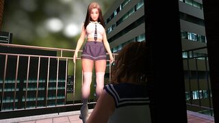 Giantess School Girl Grows Tall as a Building - Big Boob Teen Squishes Pal