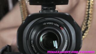 FemaleAgent Tattooed beauty gets her first lesbian orgasm from strap on