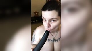 Ugly butch lesbian dyke Billie Butch sucks BBC dildo cock