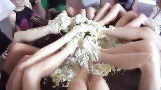 Sexy Porn Stars Barefoot Cake Crushing