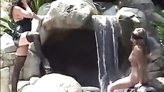 Lesbians In Lingerie Licking Wet Pussy At A Waterfall