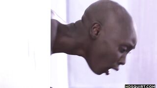 Bald black babe squirt between white euro girls