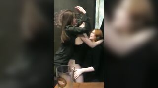 Drunk girls threesome kiss