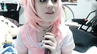 LR in pink schoolgirl outfit