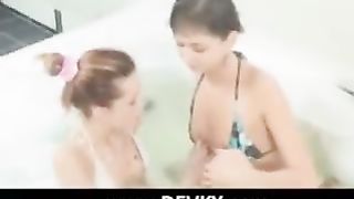 Two ultra skinny girlfriends pleasuring holes