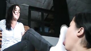 Asian girl cleans socks