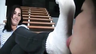 Asian girl cleans socks