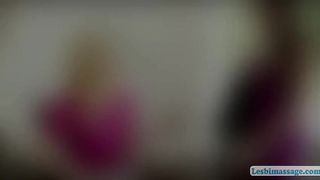 Two hot lesbians rubbing and fingering each others wet pussy