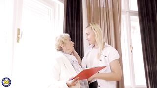 Blonde girl eating granny’s old pussy